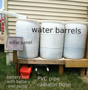 how to build a solar powered water pump for rain collecting water barrels
